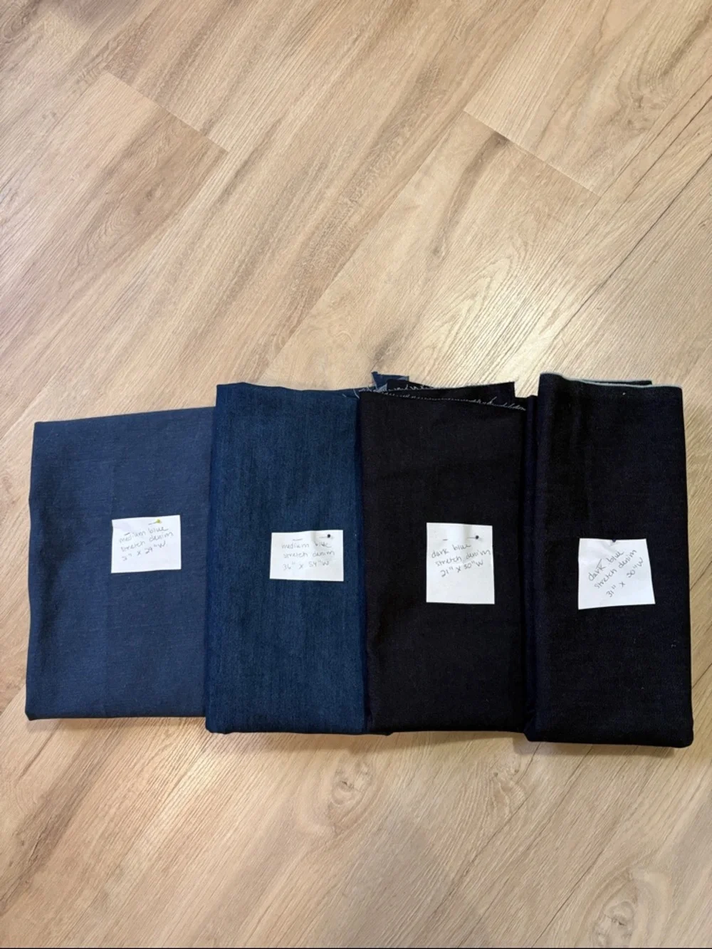 Stretch Denim remnant fabric bundle || shades of blue || 4 cuts of fabric - Picture 1 of 6